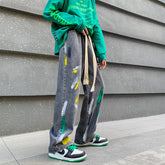 Men Jeans Graffiti Jeans Men Spring-Autumn Wide-Leg Pants